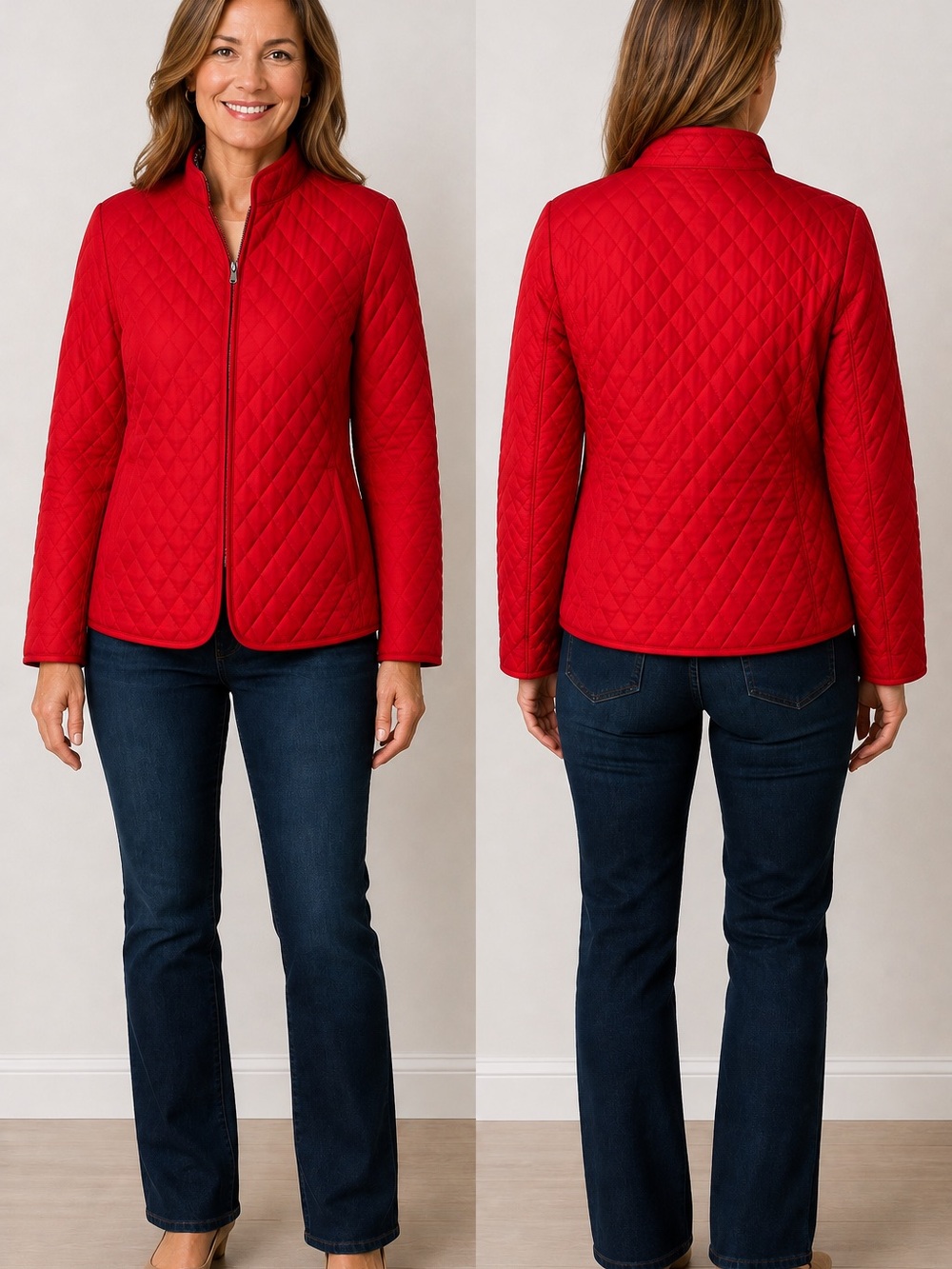 Briggs New York Petite Large Red Quilted Jacket Full Zip Lightweight